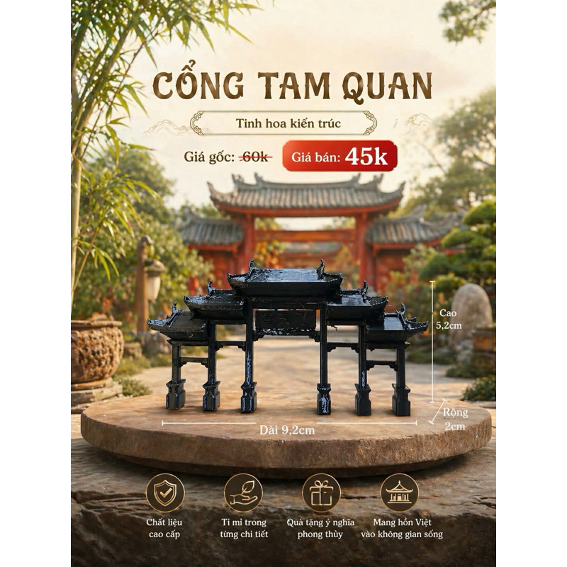 Cổng Nhật đen setup trang trí terrarium, bán cạn, tiểu cảnh Green Natural