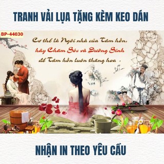 Tranh trang trí spa dưỡng sinh, decor gội đầu dưỡng sinh, tranh ngâm chân thảo dược in trên vải lụa (tặng kèm keo dán)
