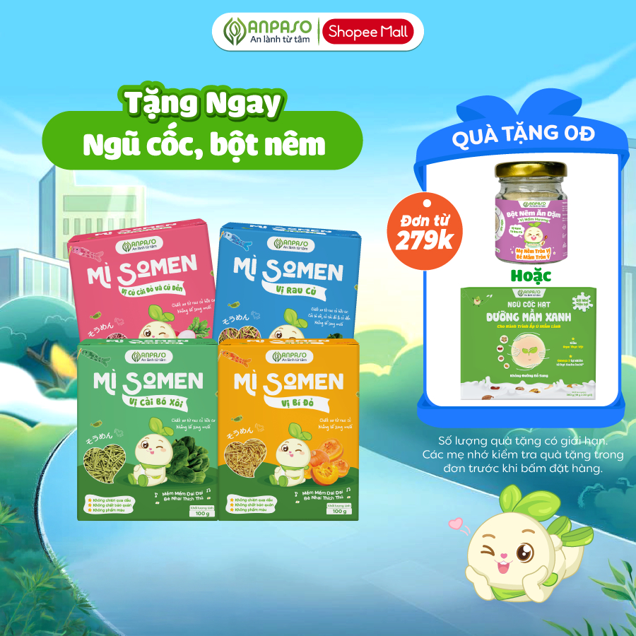 Mì Somen Cho Bé Ăn Dặm Anpaso Vị Rau Củ, Cải Bó Xôi, Củ Cải Đỏ Và Củ Dền, Bí Đỏ 100g