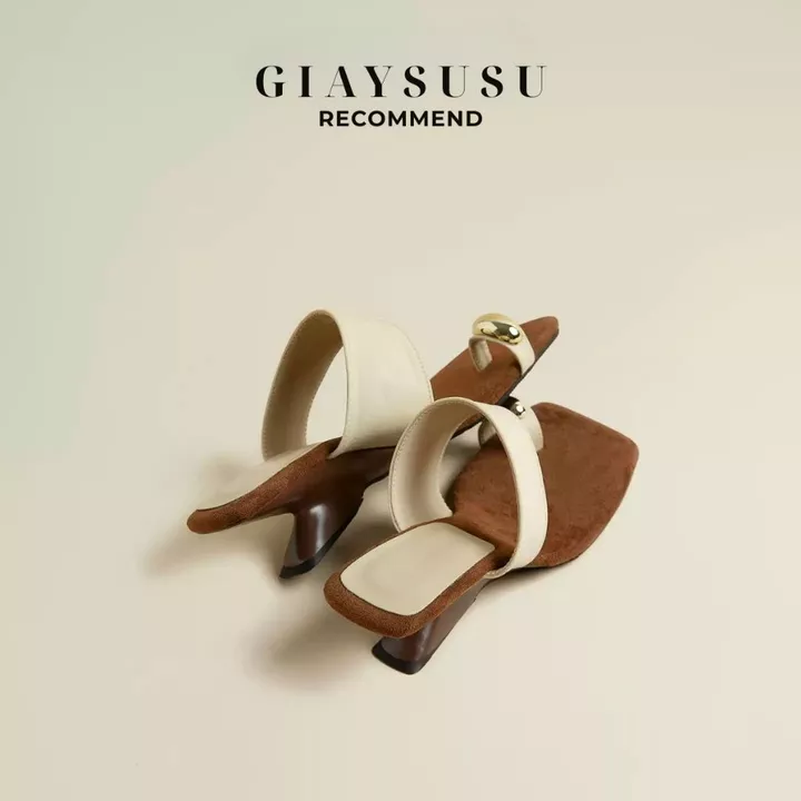 Dép Cao Gót Nữ, Sandal Nữ Mũi Vuông Công Sở, Guốc Nữ Đế Xuồng Thấp 5cm Da Mềm Quai Ngang Sang Chảnh Đi Làm SU SU GD079