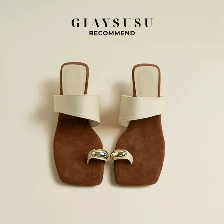 Dép Cao Gót Nữ, Sandal Nữ Mũi Vuông Công Sở, Guốc Nữ Đế Xuồng Thấp 5cm Da Mềm Quai Ngang Sang Chảnh Đi Làm SU SU GD079