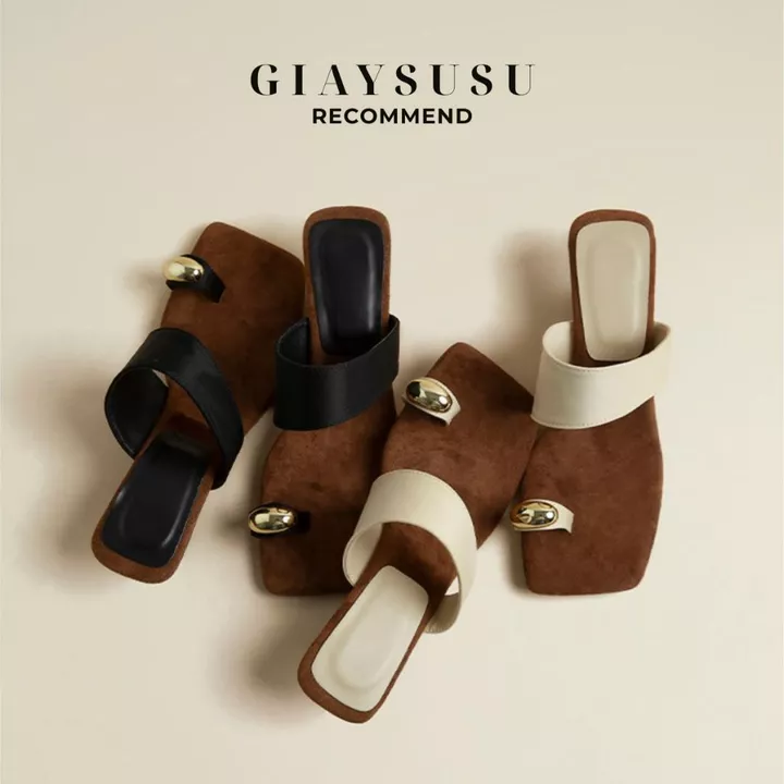 Dép Cao Gót Nữ, Sandal Nữ Mũi Vuông Công Sở, Guốc Nữ Đế Xuồng Thấp 5cm Da Mềm Quai Ngang Sang Chảnh Đi Làm SU SU GD079