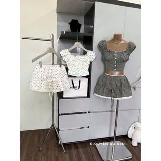 SET ÁO CRT TAY BỒNG MIX CHÂN VÁY XOÈ VIỀN REN HOT HIT