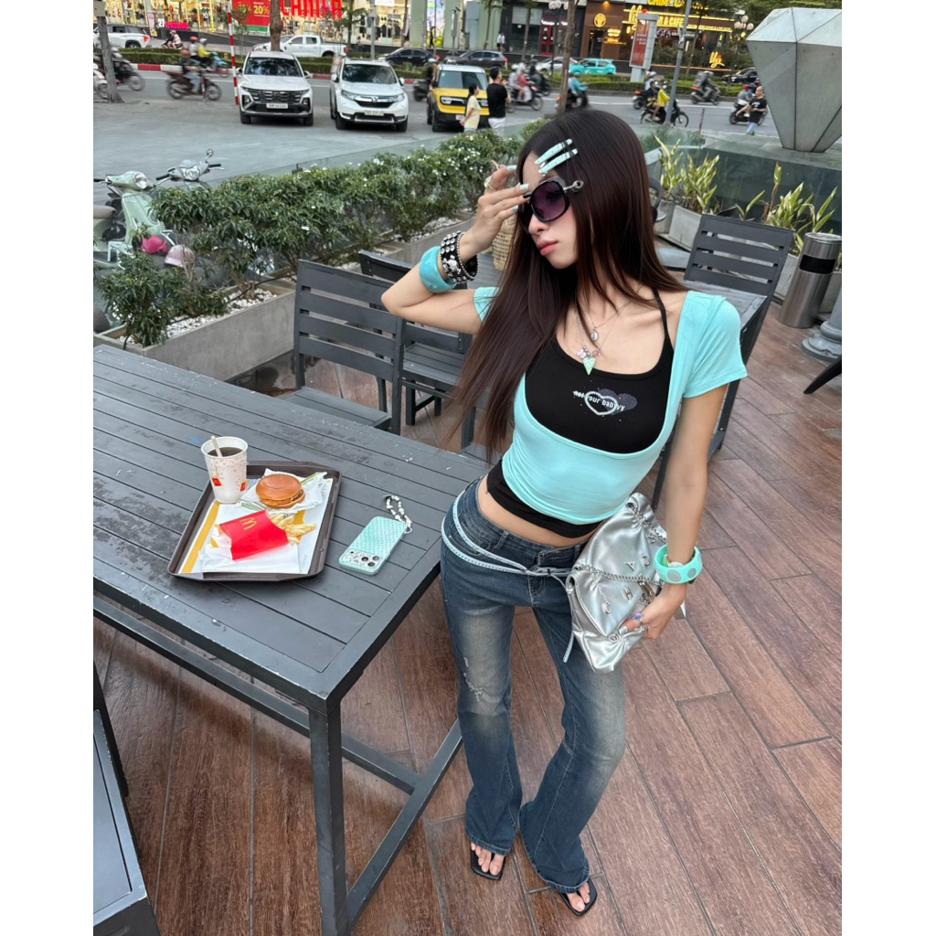 Áo thun nữ ôm body phối áo dây 𝐍𝐎𝐓 𝐘𝐎𝐔𝐑 𝐁𝐀𝐁𝐘 - ONOCLUB