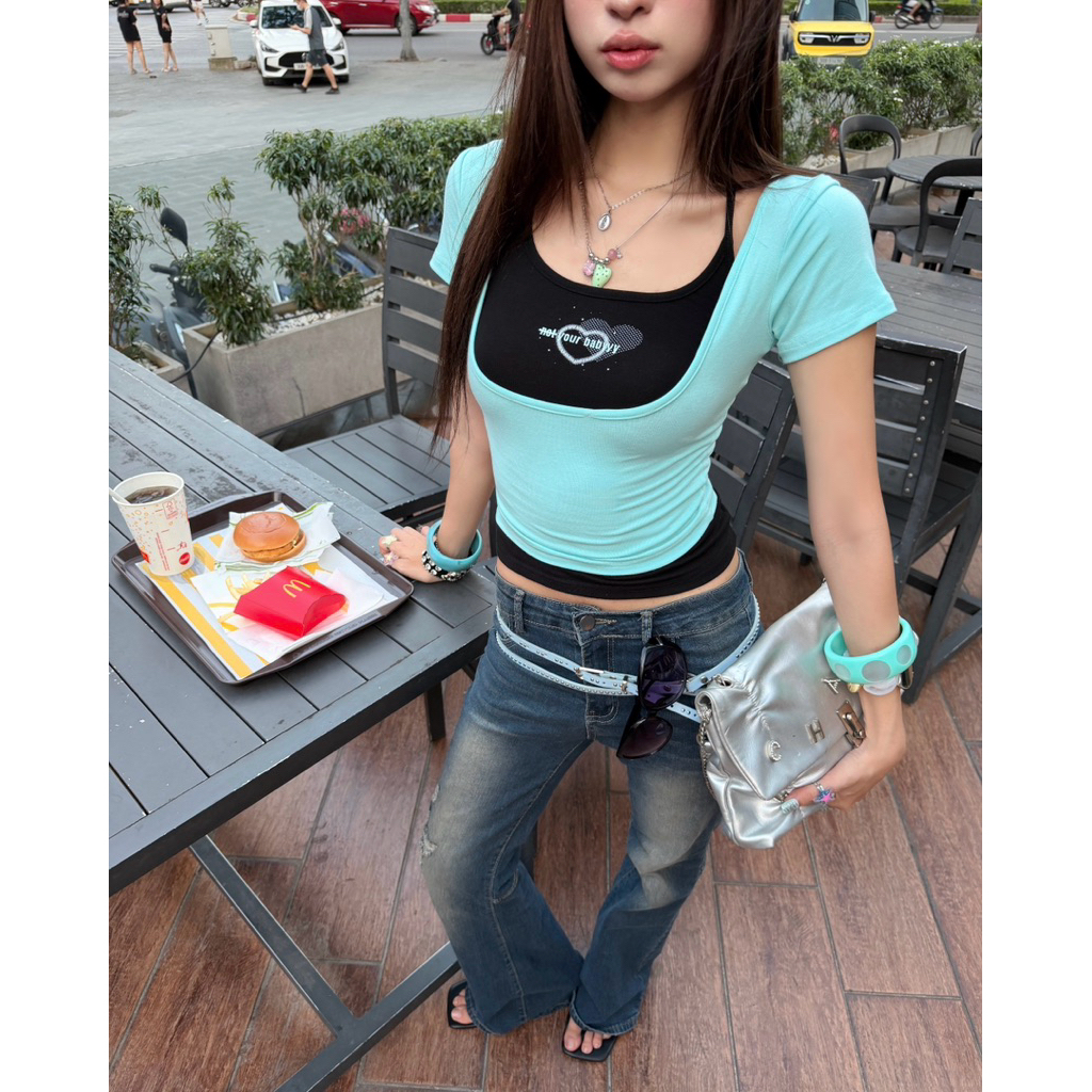 Áo thun nữ ôm body phối áo dây 𝐍𝐎𝐓 𝐘𝐎𝐔𝐑 𝐁𝐀𝐁𝐘 - ONOCLUB