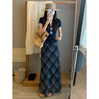 Chân Váy Voan Dáng Đuôi Cá Maxi MELY Họa Tiết Kẻ CARO Lưng Chun Hàng Quảng Châu Cao Cấp.