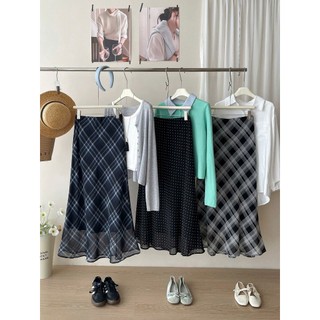 Chân Váy Voan Dáng Đuôi Cá Maxi MELY Họa Tiết Kẻ CARO Lưng Chun Hàng Quảng Châu Cao Cấp.