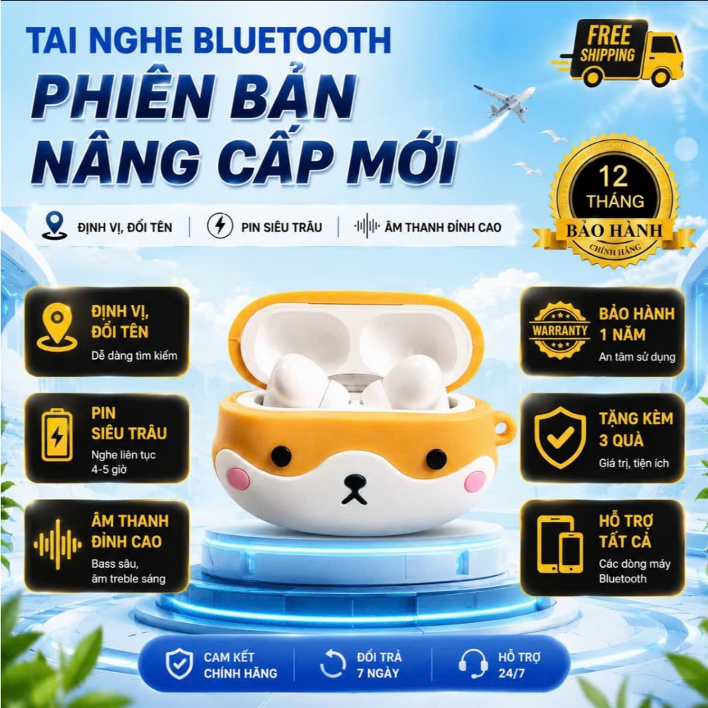 Tai Nghe Không Dây Bluetooth Pro 2 Bass Căng Chống Ồn Định Vị Google Map Đổi Tên Cảm Ứng Bảo Hành 24 Tháng