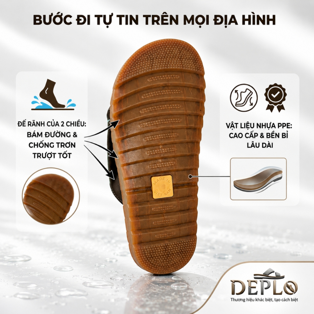 Dép Quai Ngang Chữ H Da Microfiber Siêu Bền, Đế Chống Trơn Trượt - Bảo Hành 12 Tháng