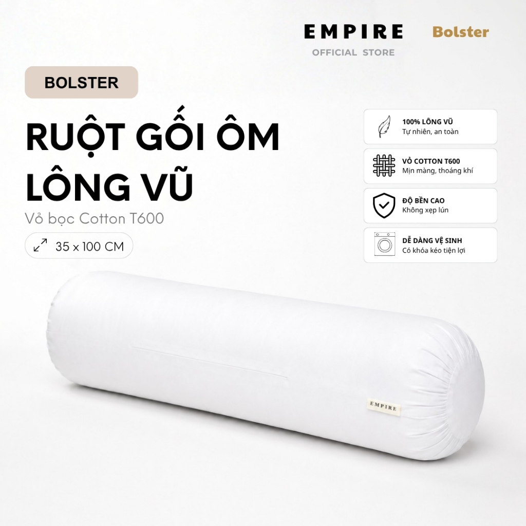Ruột gối ôm gòn lông vũ microfiber EMPIRE cao cấp vỏ bọc cotton T600 - EMPIRE | Bedding & Decor