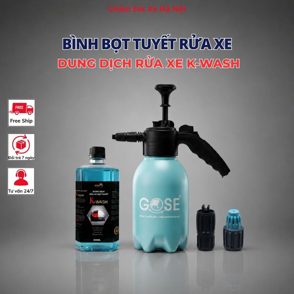 Combo Bình Phun Bọt Tuyết Áp Suất 2L + Dung Dịch Rửa Xe K-WASH 500ml | Rửa Xe Ô Tô Xe Máy, Tạo Bọt Mịn, Bóng Sơn