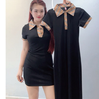 Combo 2 đầm body đen phối caro dáng ngắn & dài form ôm size L & XL | Váy Tâm Thái tôn dáng