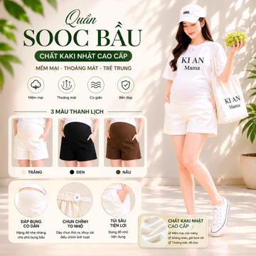 Quần Sooc Bầu KaKi QB00066 quần bầu đùi chất kaki mềm mại, quần bầu đùi có chun chỉnh bụng, quần bầu hè bigsize 43-68kg