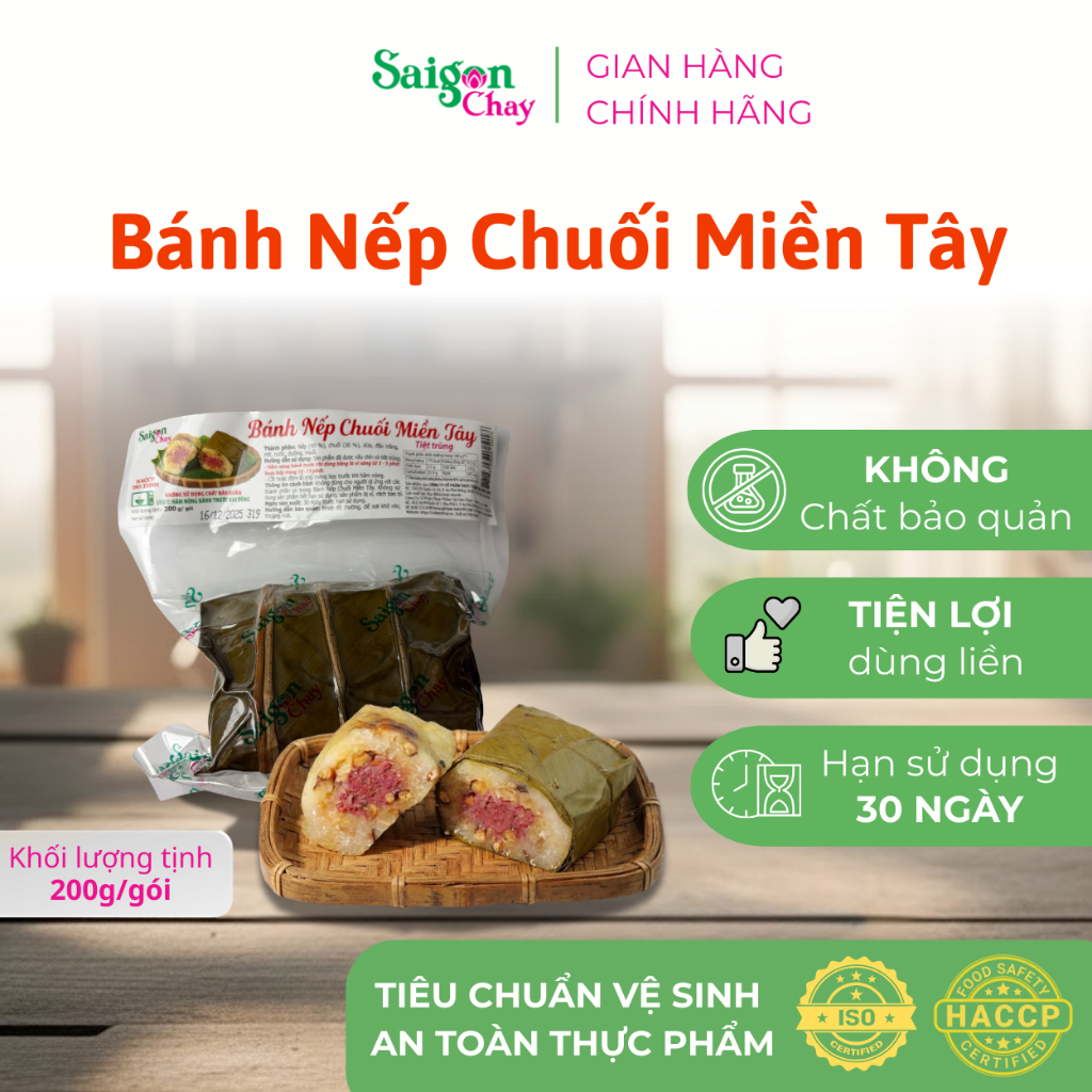 Bánh nếp chuối miền tây từ Sài Gòn Chay tiện lợi dùng liền 1 gói x 200gr