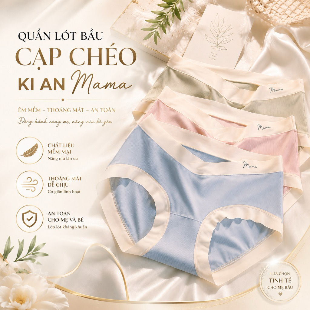 [COMBO SIÊU HỜI] 5 Quần lót Bầu MAMA KIAN cao cấp siêu kháng khuẩn, quần lót bà bầu chất tăm siêu mềm mại quần chip bầu