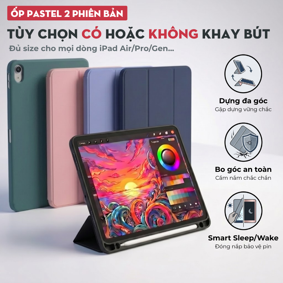 Ốp iPad Silicone 5 Màu (2 Phiên Bản) Đủ Model – Case iPad Gen 10 9 8 7 6 5, Bao Da Mini/Air 1 2 3 4 5, Pro 11 inch