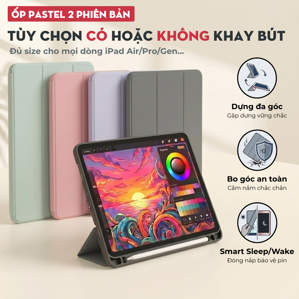Bao Da iPad Đủ Model (Có khay Đựng bút) – Ốp Lưng iPad Gen 11 10 9 8 7 6 5, Case iPad Air 4 5, Pro 11 inch, Mini 4 5 6 7