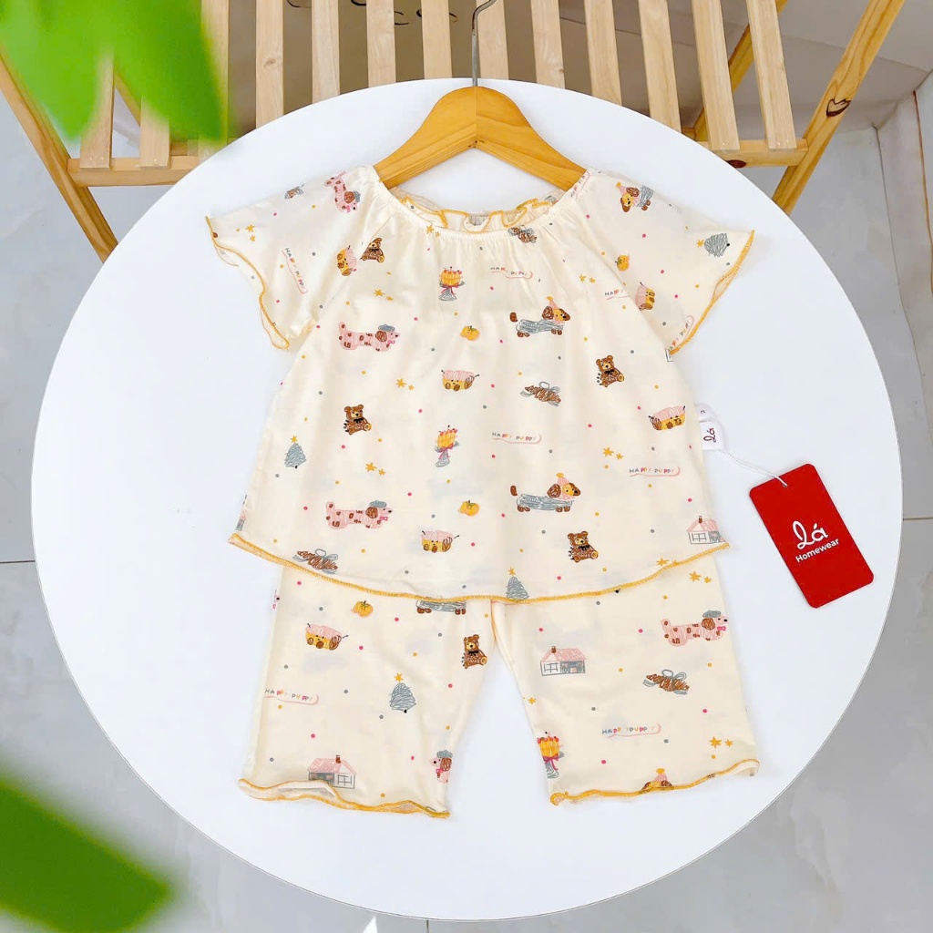 Bộ lửng bé gái sợi sồi Modal Lá Homewear MOD6, đồ bộ tay ngắn quần lỡ babydoll dễ thương vải mềm mát