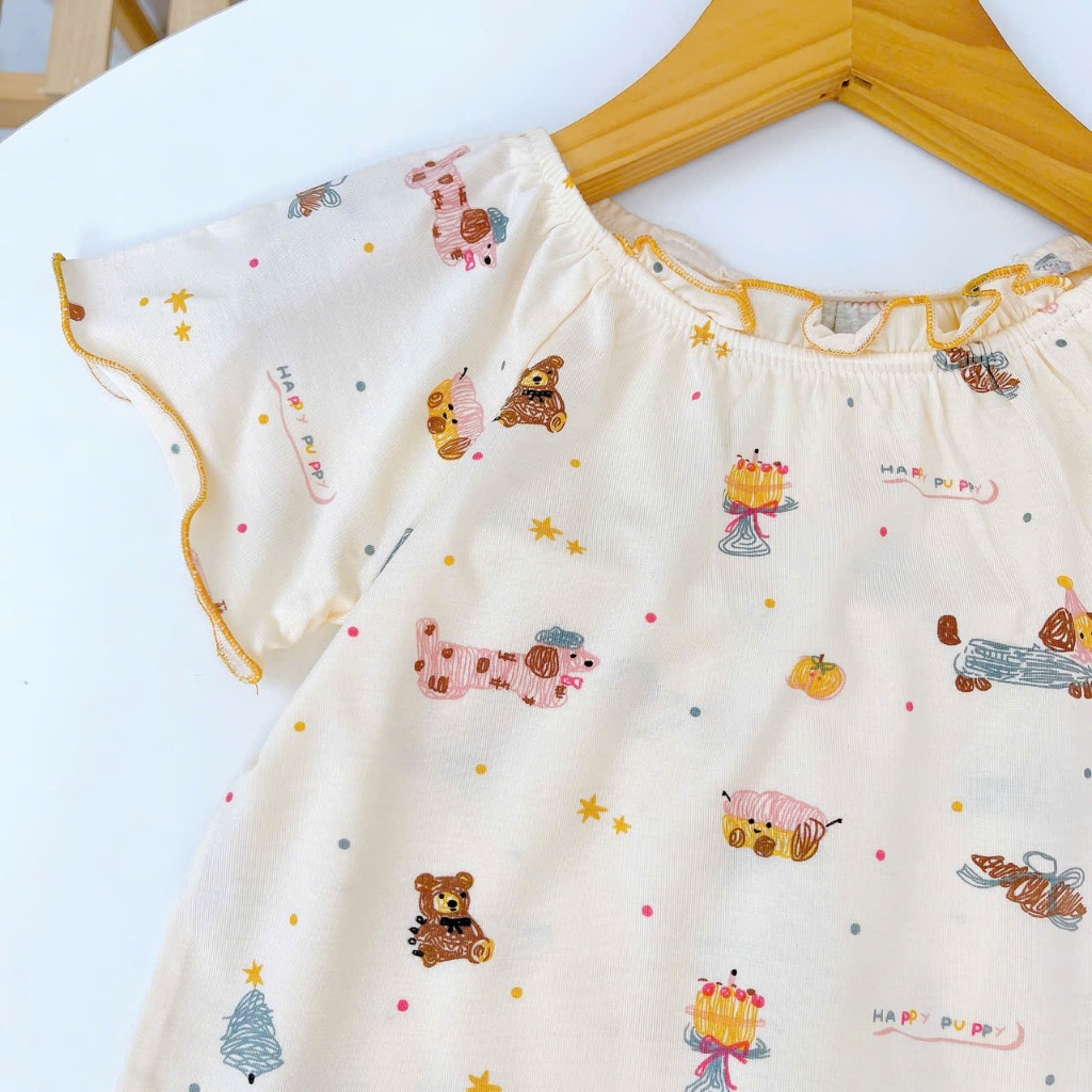 Bộ lửng bé gái sợi sồi Modal Lá Homewear MOD6, đồ bộ tay ngắn quần lỡ babydoll dễ thương vải mềm mát