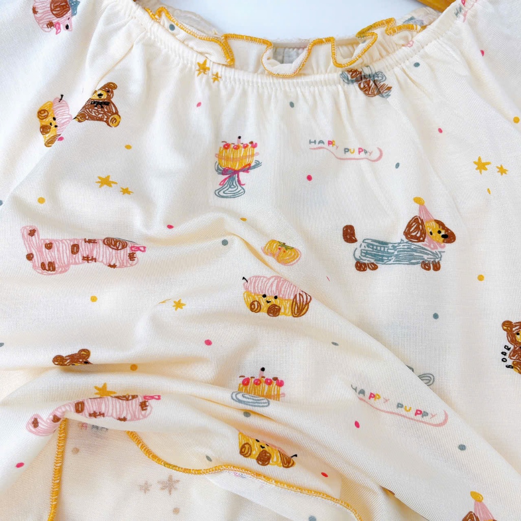 Bộ lửng bé gái sợi sồi Modal Lá Homewear MOD6, đồ bộ tay ngắn quần lỡ babydoll dễ thương vải mềm mát