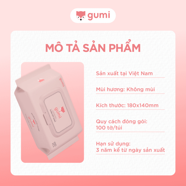 Thùng 10 Gói Khăn Giấy Ướt Gumi 100 Tờ Chính Hãng | Không Mùi, An Toàn Cho Trẻ Sơ Sinh, Mẹ Và Bé