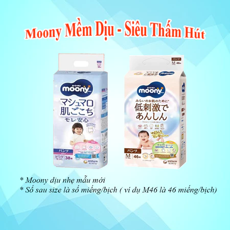 Bỉm /Tã dán quần Moony Cộng miếng/ Natural / Tiêu chuẩn /Hè Nhật đủ size Nb96/S84/M58/ L54/ L44/ Xl