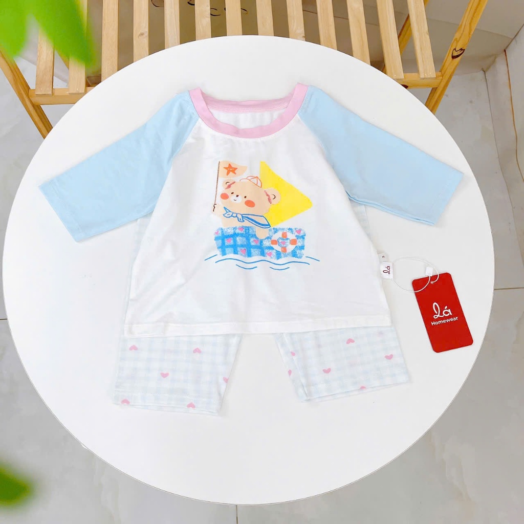 Đồ bộ ngủ cho bé sợi sồi Modal Lá Homewear MOD2, đồ bộ tay lửng quần dài raglan phối màu caro
