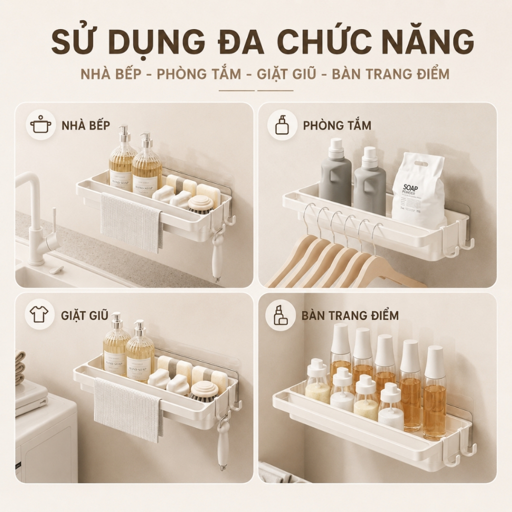 Kệ Đựng Đồ Rửa Chén Cao Cấp Dán Tường, Khay Đựng Miếng Rửa Bát Kèm Khay Hứng Nước Và Vắt Khăn Lau