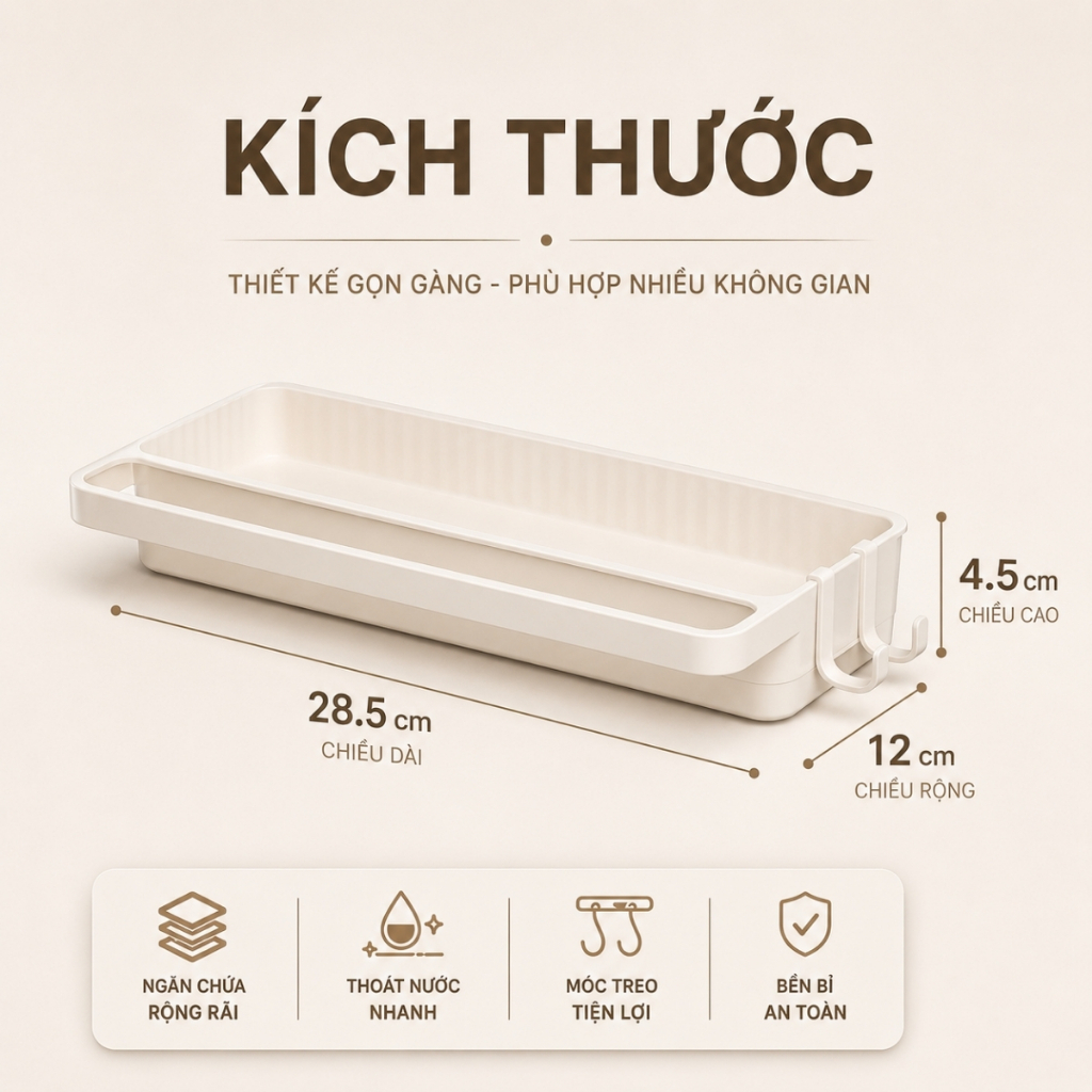 Kệ Đựng Đồ Rửa Chén Cao Cấp Dán Tường, Khay Đựng Miếng Rửa Bát Kèm Khay Hứng Nước Và Vắt Khăn Lau