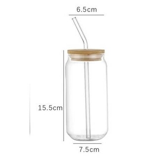 Ly Thủy Tinh Chịu Nhiệt Nắp Tre 500ml Trong Suất, Có Ống Hút Thủy Tinh, Tặng Cọ Vệ Sinh Ống Hút
