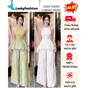 Set Bộ Tơ Tằm Thiết Kế Cổ Yếm Xòe Nhẹ Quần Suông Dài Sang Chảnh Dự Tiệc Cao Cấp Nữ Tính Hot Trend New 2026