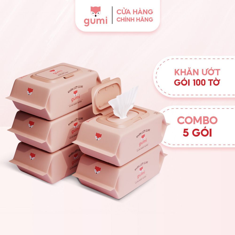 Thùng 10 Gói Khăn Giấy Ướt Gumi 100 Tờ Chính Hãng | Không Mùi, An Toàn Cho Trẻ Sơ Sinh, Mẹ Và Bé
