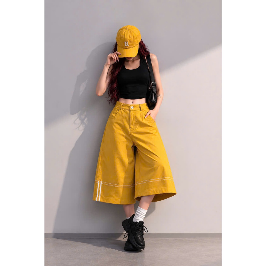 Quần Short Gladimax Kaki LINE221 Form Rộng Ống Suông Che Dáng Streetwear Cá Tính Có 7 Màu. Vải xịn form cực ngầu