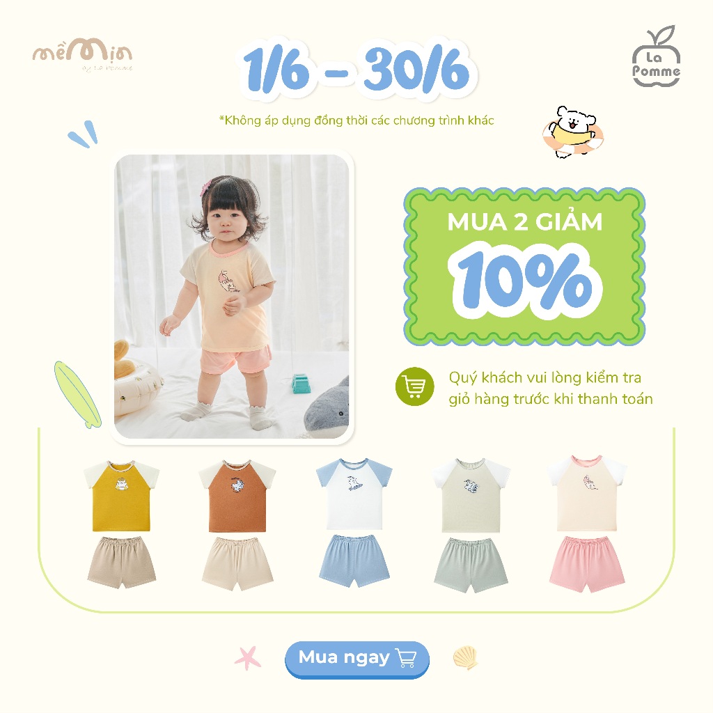 Bộ cộc tay Mềm Mịn by La Pomme những người bạn xứ biển