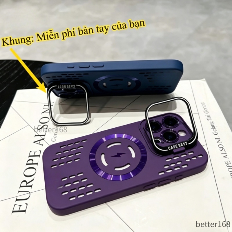 Ốp điện thoại giá đỡ từ tính tản nhiệt cho iPhone  17 16 Pro Max 15 14 13 12 Pro 11 Max Vỏ mềm chống vân tay chống rơi