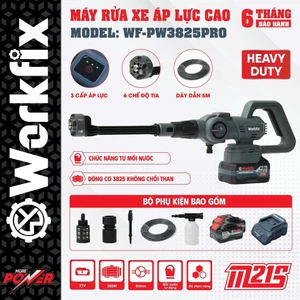 Máy rửa xe dùng pin Workfix WF-PW3825PRO, 3 Mức Chỉnh Tốc Đô, Chân Pin Phổ Thông - Không Chổi Than
