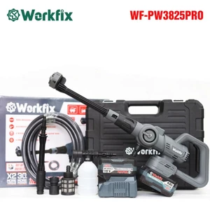 Máy rửa xe pin Workfix WF-PW3825PRO, chân pin phổ thông, Nút cảm ứng chỉnh tốc 3 mức Không chổi than