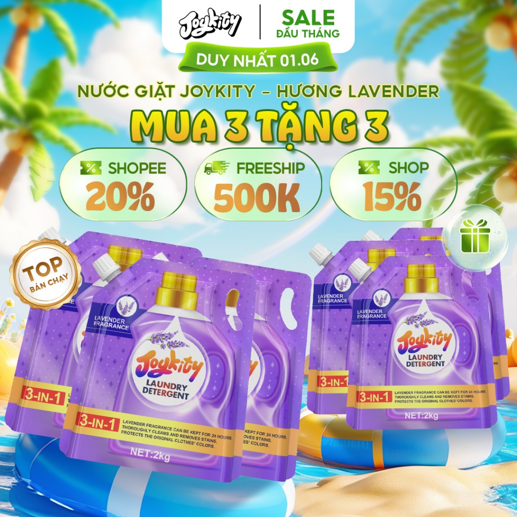 [MUA 3 TẶNG 3] Nước Giặt Joykity Hương Lavender túi 2L Dịu Nhẹ An Toàn Cho Da Lưu Hương 24 Tiếng