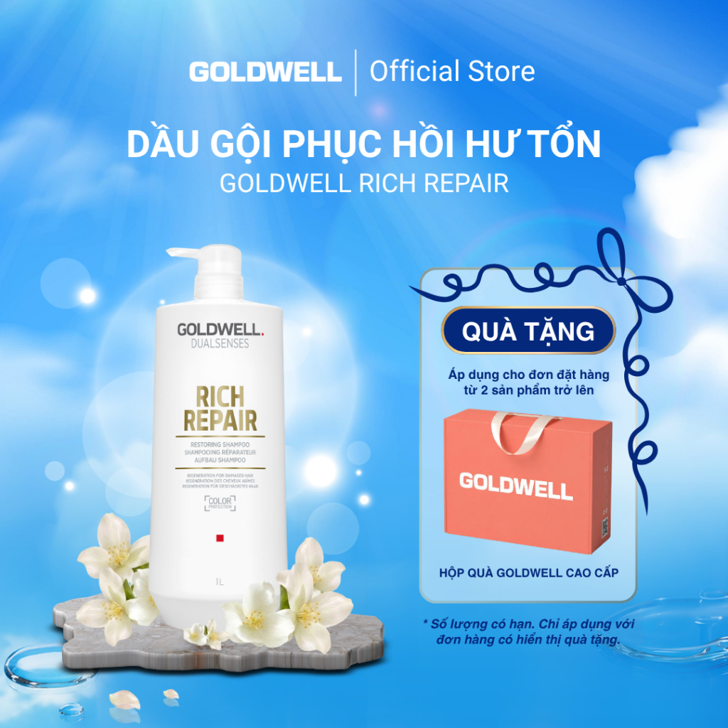 Dầu Gội Phục Hồi Tóc Hư Tổn Goldwell Rich Repair Phục Hồi Tóc Khô Xơ, Hư Tổn, Chẻ Ngọn Lên Tới 98%