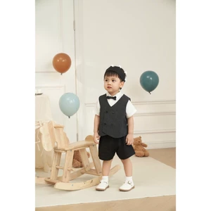Set Bộ Cộc Tay Áo Sơ Mi Phối Gille Kẻ Kèm Nơ Obebi Cho Bé Từ 8 - 22kg SB44