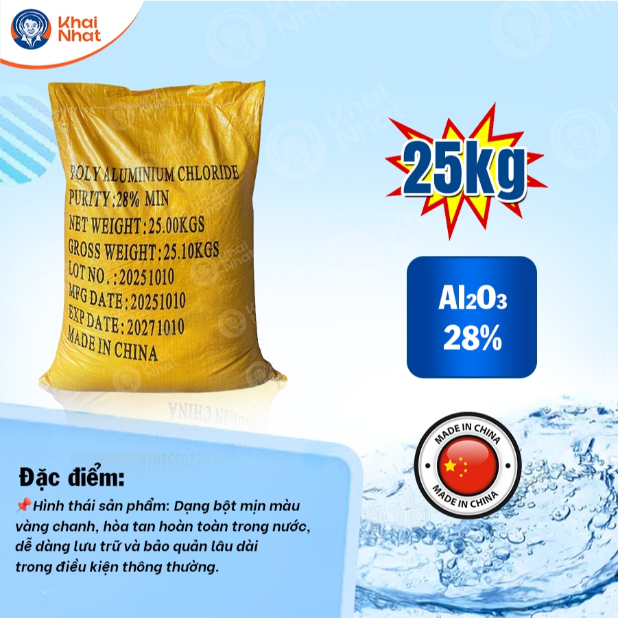 PAC Vàng Trung Quốc - PAC 28% (25kg/bao)-PAC chất trợ lắng, Chất Keo Tụ Xử Lý Nước Hồ Bơi, Nước Thải
