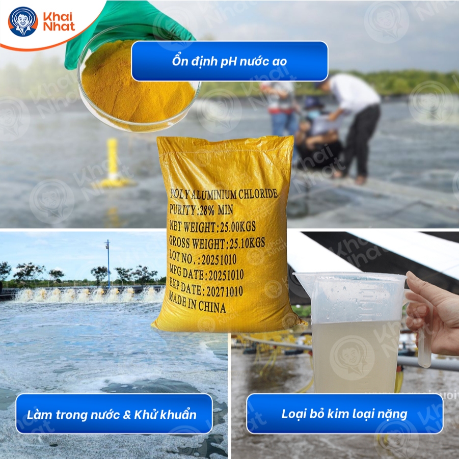 PAC Vàng Trung Quốc - PAC 28% (25kg/bao)-PAC chất trợ lắng, Chất Keo Tụ Xử Lý Nước Hồ Bơi, Nước Thải