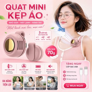 Quạt Cầm Tay, Kẹp Áo Không Cánh Mini - Sạc USB – Quạt Đeo Eo/Đeo Người Siêu Mạnh, Pin Sạc, 3 Cấp Độ Gió