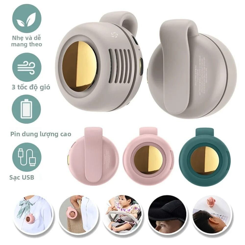 Quạt Mini Kẹp Áo Không Tiếng Ồn ,cực bền pin, Quạt Đeo Eo/Đeo Người Siêu Mạnh, Pin Sạc, 3 Cấp Độ Gió