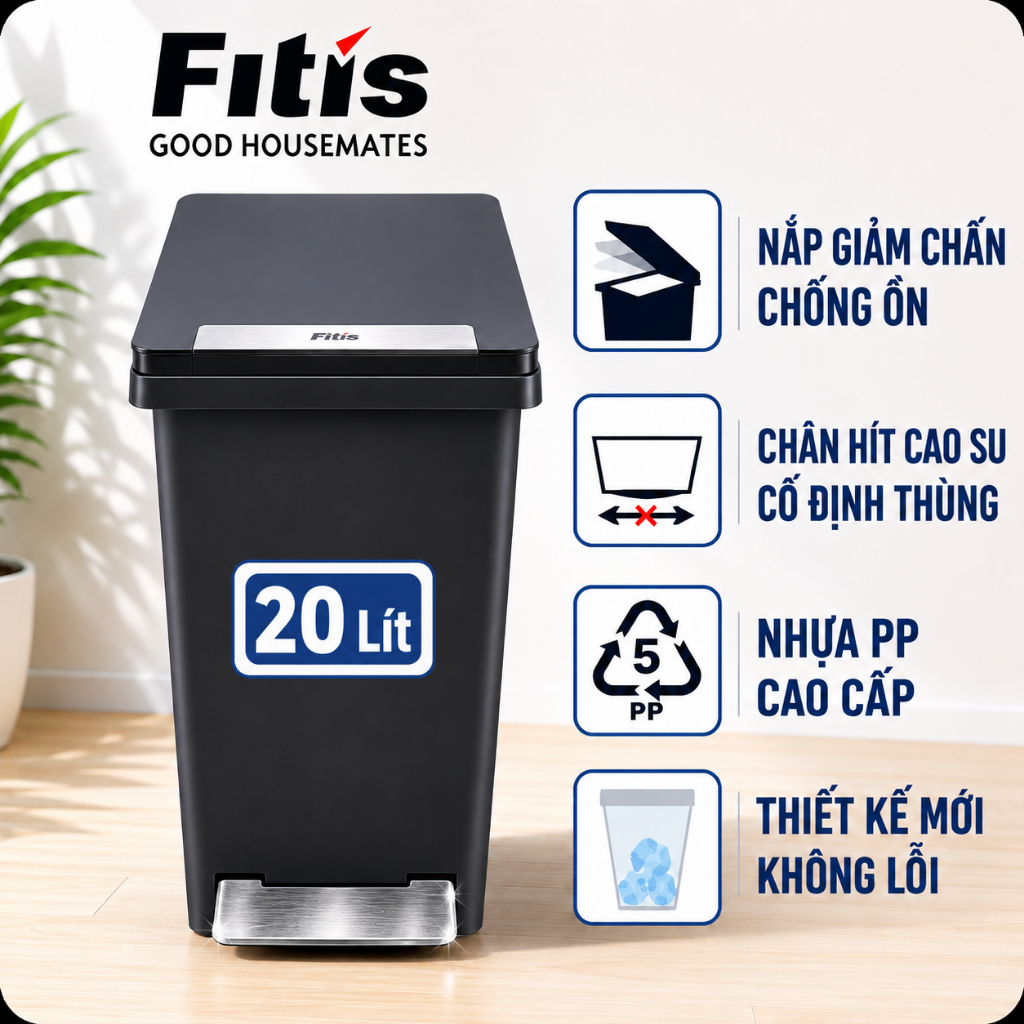 Thùng rác FITIS  COMPACT 20 Lít  PPL1-906