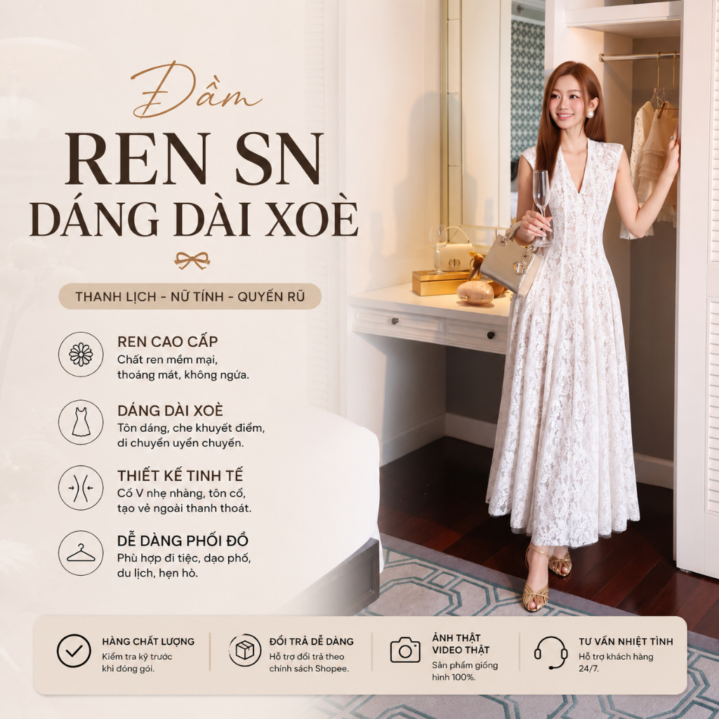 Đầm Ren SN Dáng Dài Xòe Đầm Ren Nữ Cao Cấp Đầm Dự Tiệc Sang Trọng Váy Ren Dài Tôn Dáng Thanh Lịch