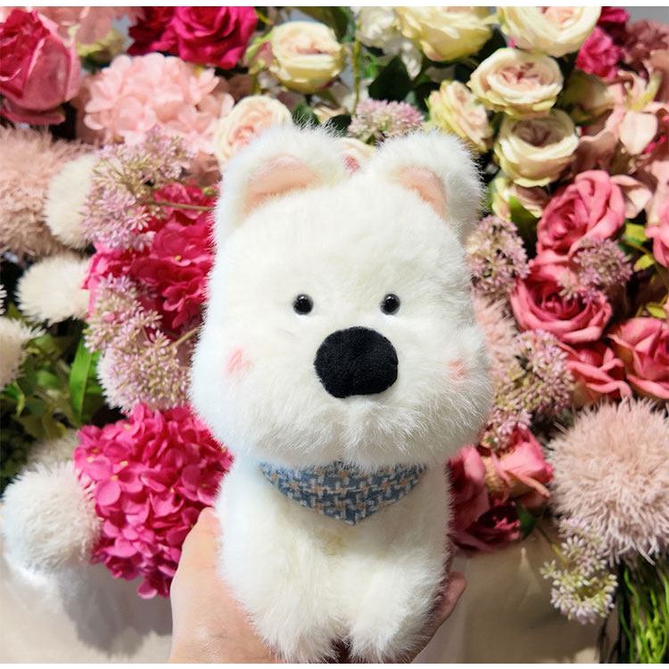 Gấu Bông Chó Cún Con Đeo Khăn Cổ Mini Dễ Thương, Chó Bông Lông Tuyết Mềm Mại Quà Tặng Đáng Yêu Cho Bé,Bạn Gái