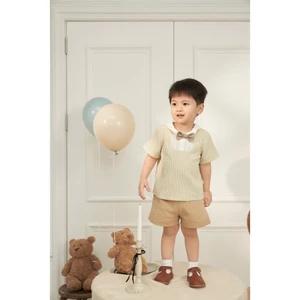 Set Bộ Cộc Tay Không Kèm Nơ Sơ Mi Obebi Mùa Hè Đi Tiệc, Đi Chơi Đi Học Cho Bé Tù 8 - 22kg SB46