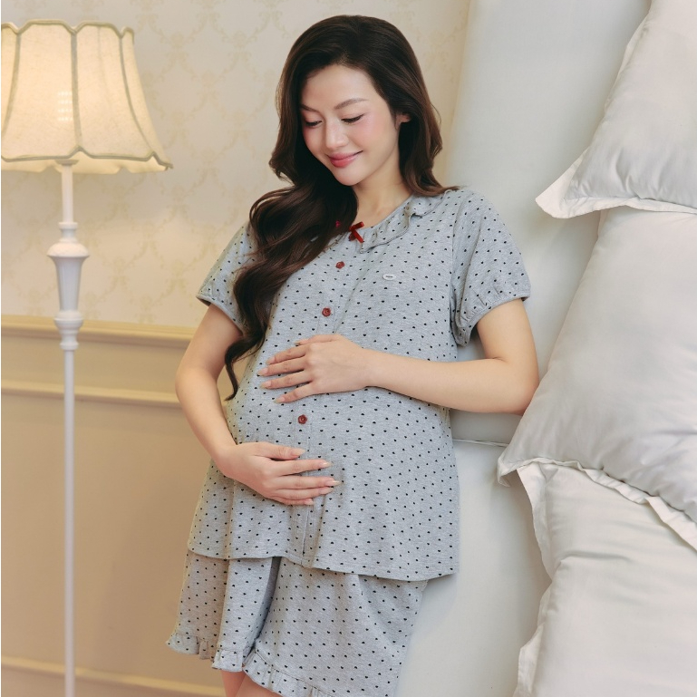 Bộ Đồ Ngủ Cotton 4 Chiều Co Giãn Thoải Mát, Bộ Mặc Nhà DOTTIE Cho Bầu Và Sau Sinh Cổ Bèo Nữ Tính - L'AMME