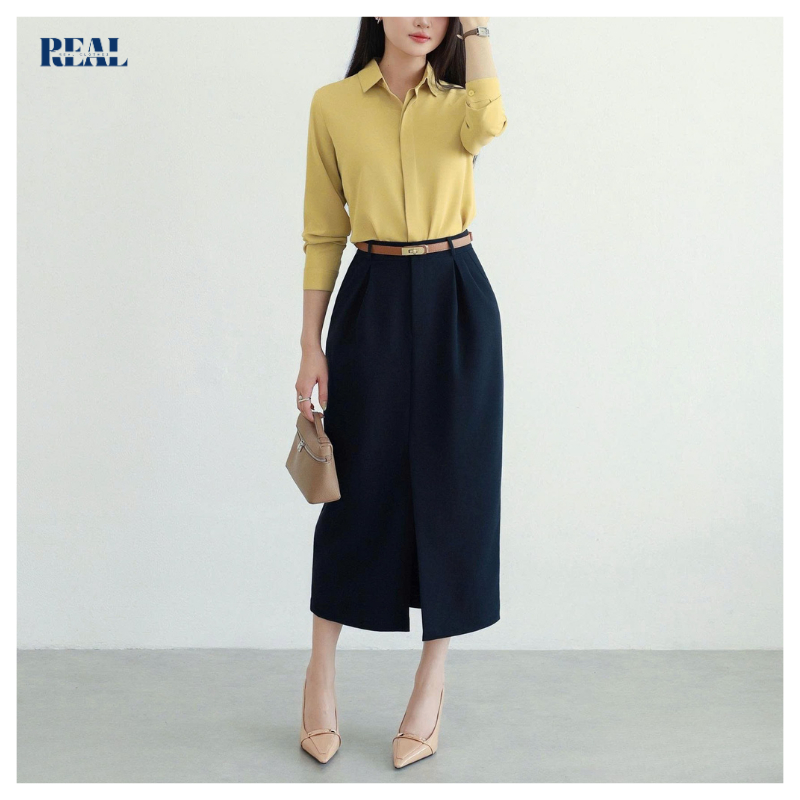 Chân váy suông xẻ trước Sophie Real Clothes (tổng hợp màu), gọn dáng, che khuyết điểm